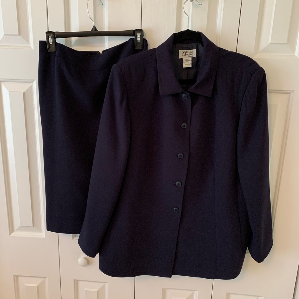 Navy Blue Business Skirt Suit